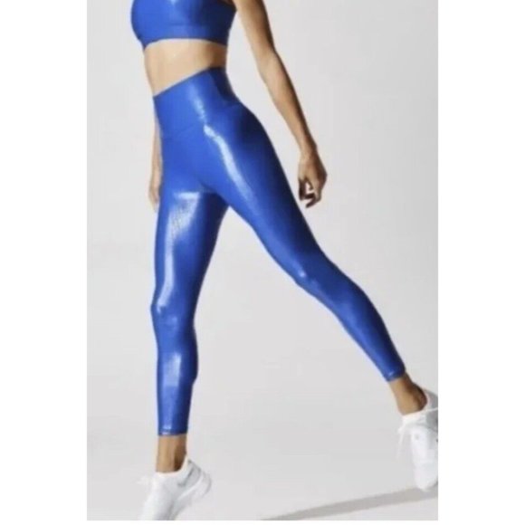 Carbon 38 Pants - Carbon 38 High Rise Leggings Womens S Takara Shine Blue Croc Reptile Glossy